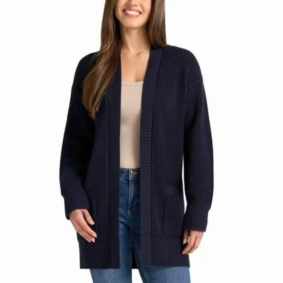 NWOT Max & Mia Women's Size M Navy Blue Long Cardigan Sweater Cotton Open Front - Picture 1 of 7